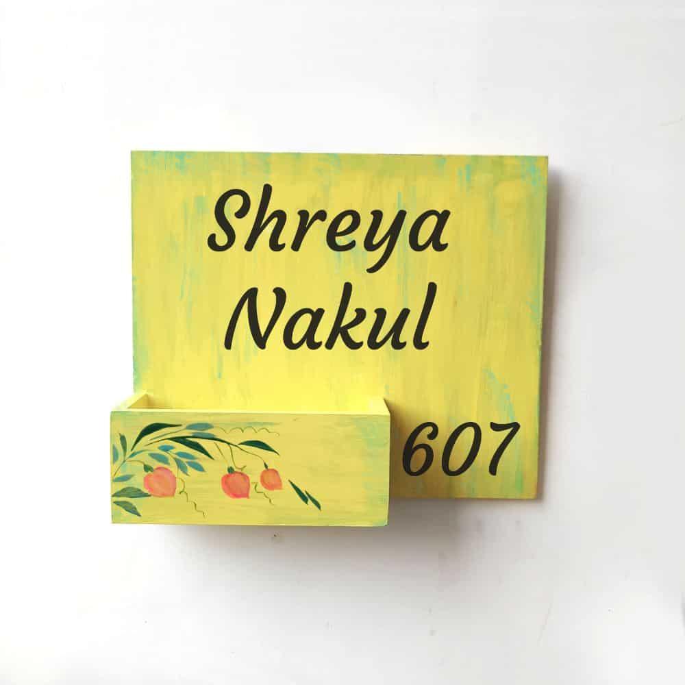 Hand-painted Customized Planter Name Plate - Peach Flowers