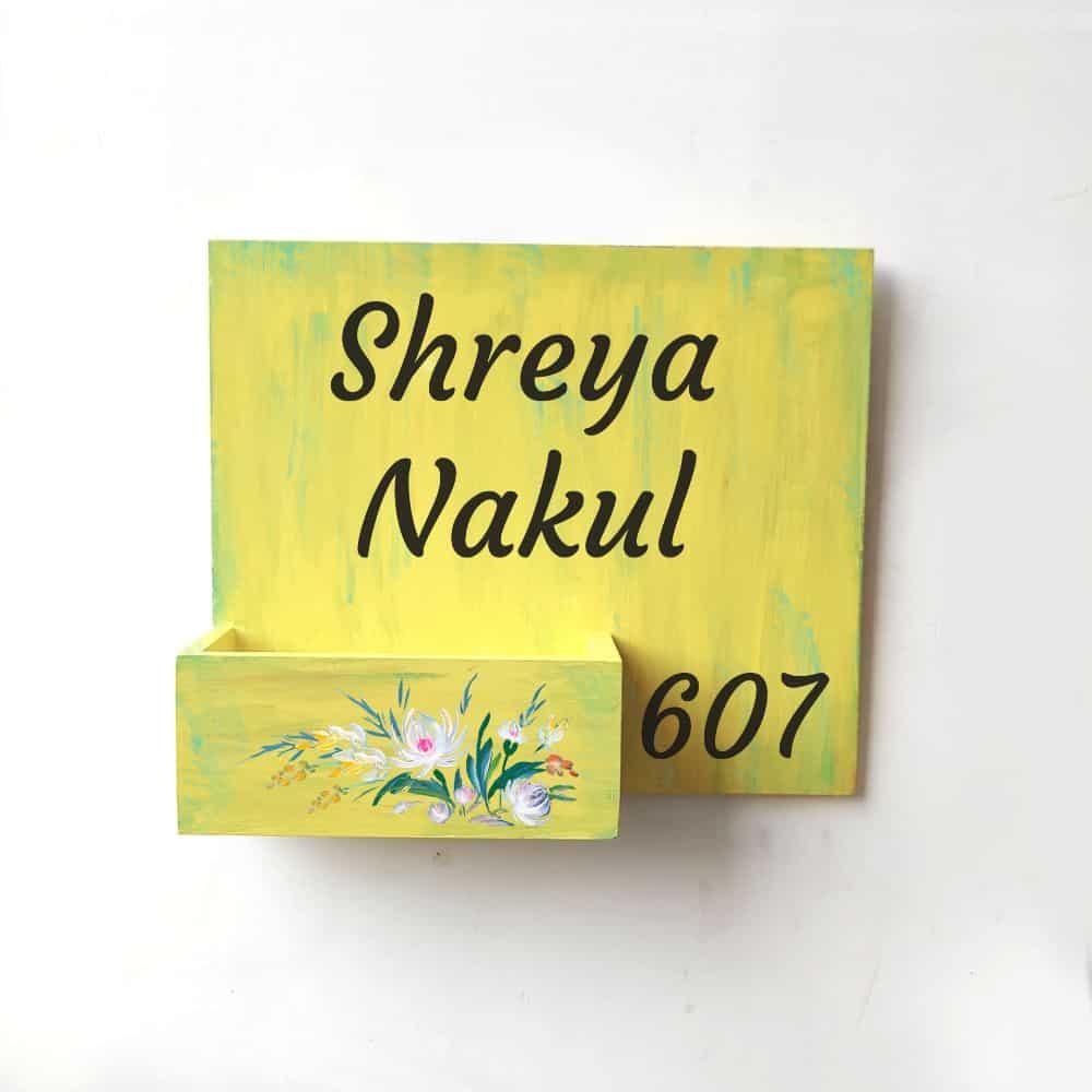 Hand-painted Customized Planter Name Plate - White Flowers