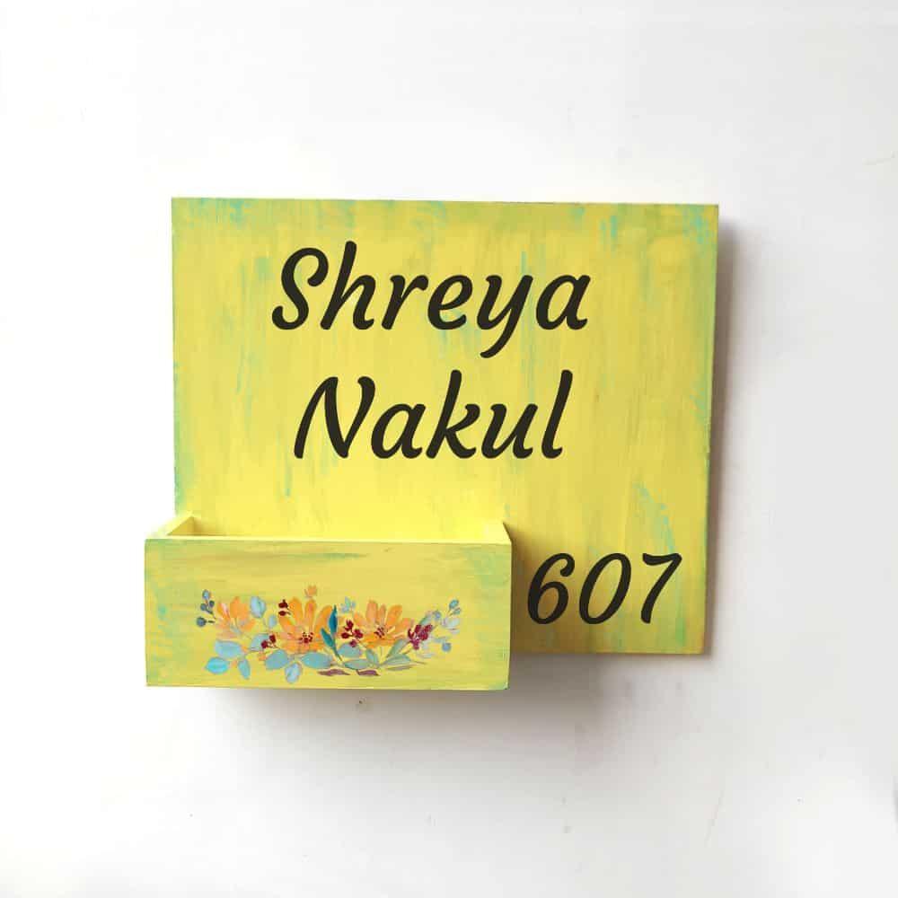 Hand-painted Customized Planter Name Plate - Yellow Flowers