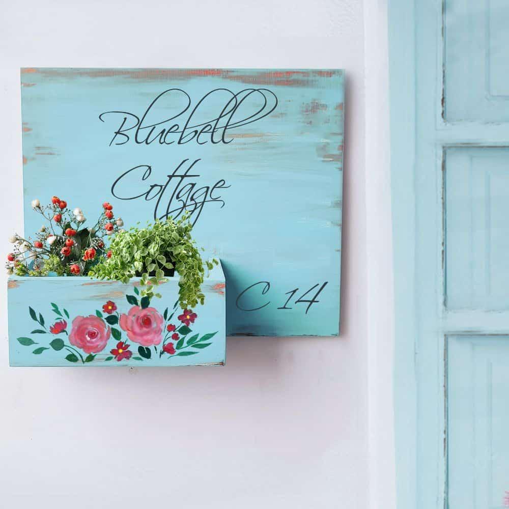 Hand-painted Customized Planter Name Plate - Pink Flowers