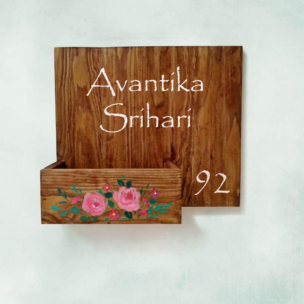 Hand-painted Customized Planter Name Plate - Pink Flowers