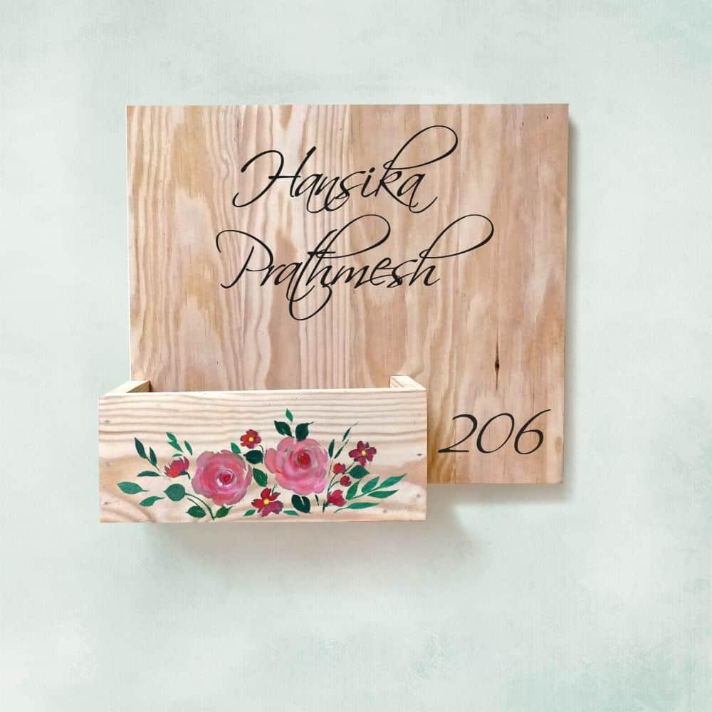 Hand-painted Customized Planter Name Plate - Pink Flowers