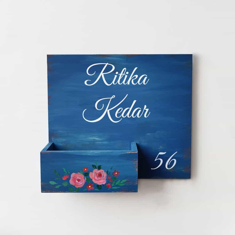 Hand-painted Customized Planter Name Plate - Pink Flowers