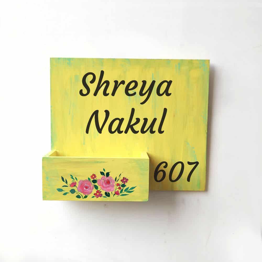 Hand-painted Customized Planter Name Plate - Pink Flowers