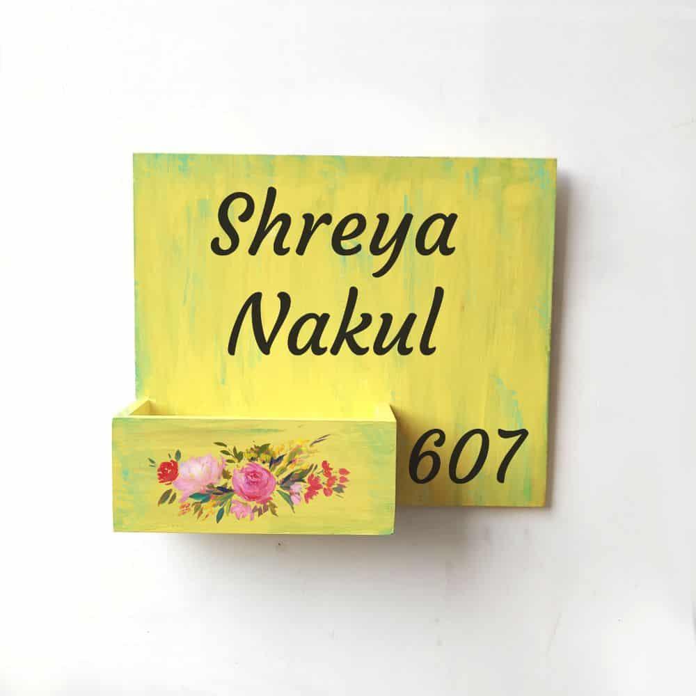 Hand-painted Customized Planter Name Plate - Rose Flowers