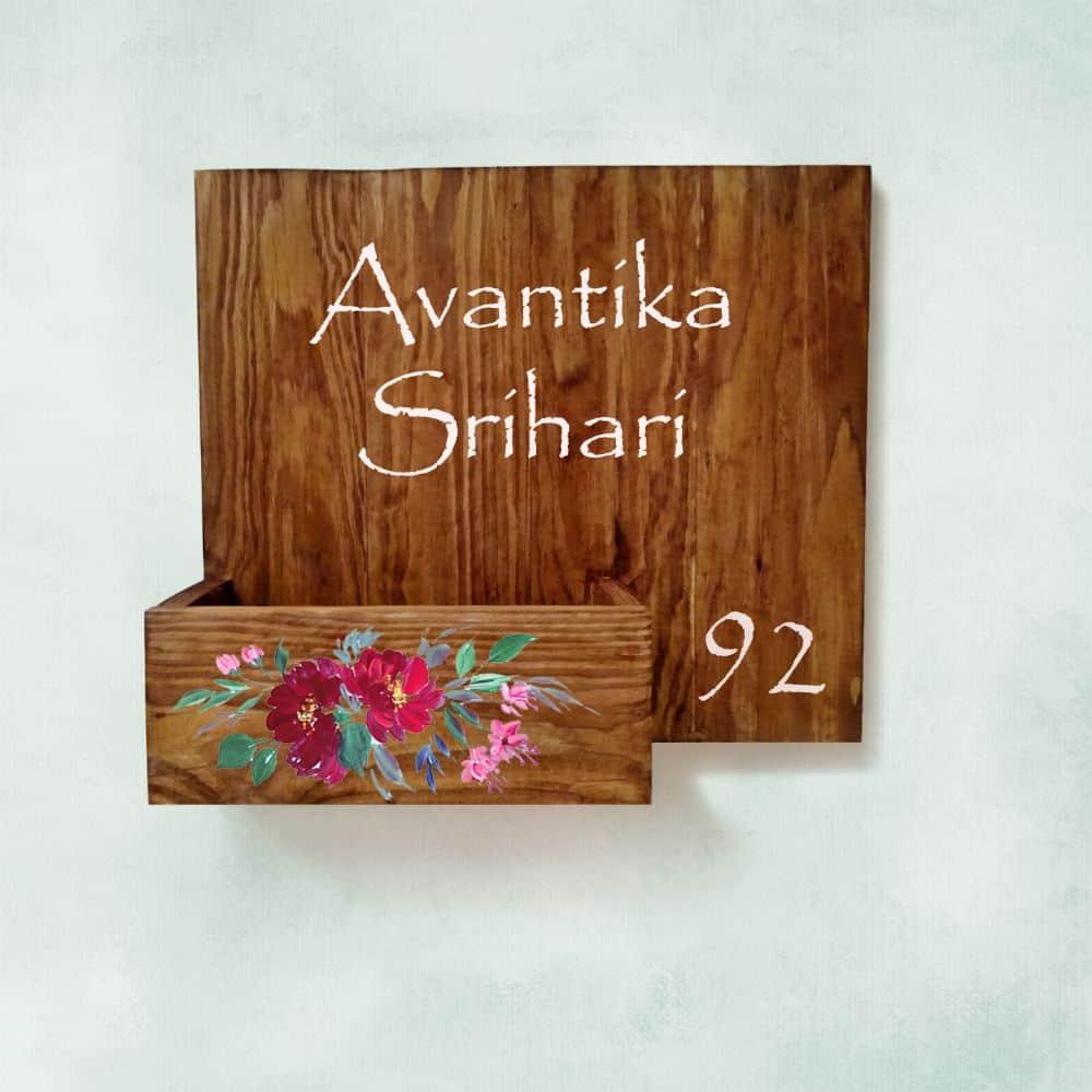 Hand-painted Customized Planter Name Plate - Red Flowers