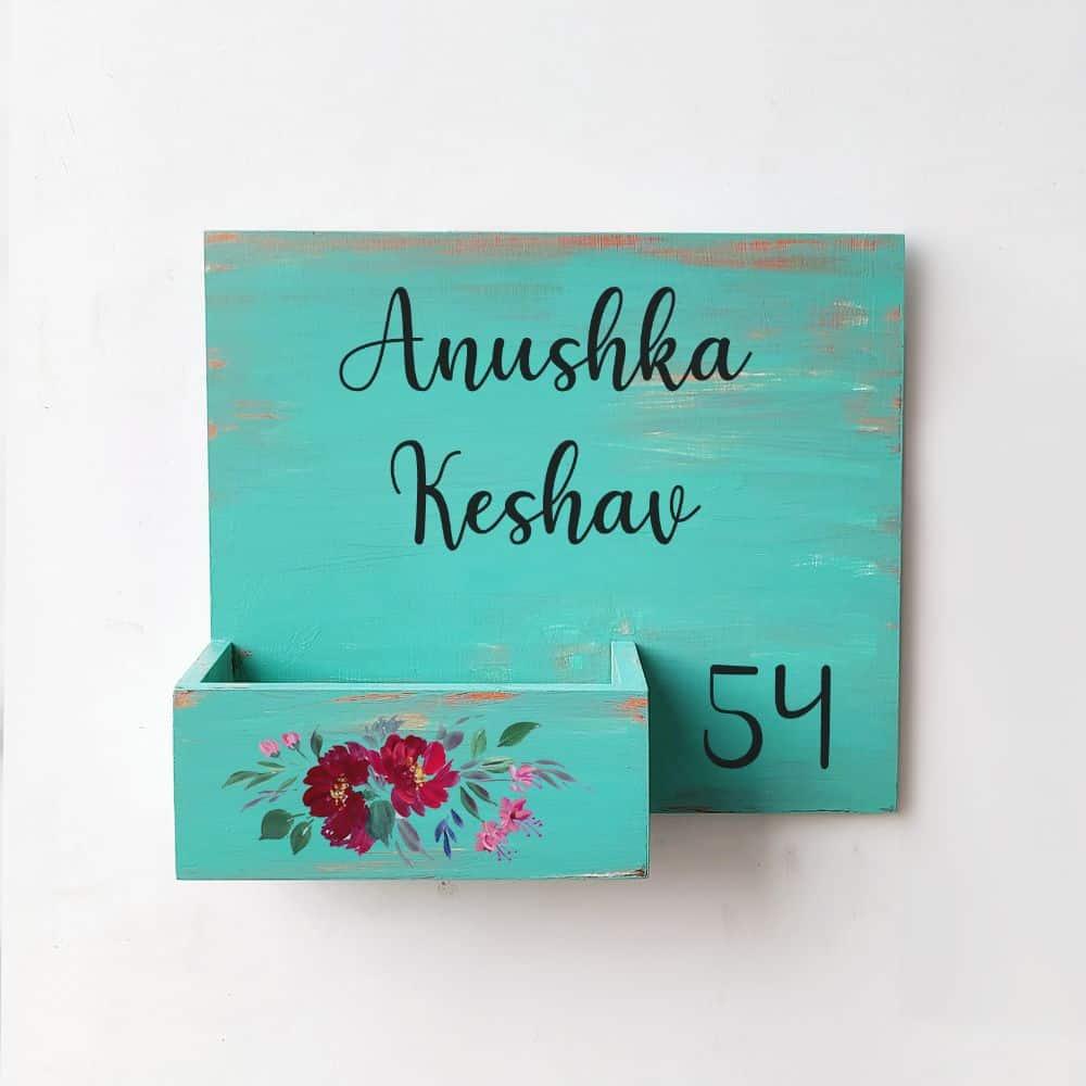 Hand-painted Customized Planter Name Plate - Red Flowers