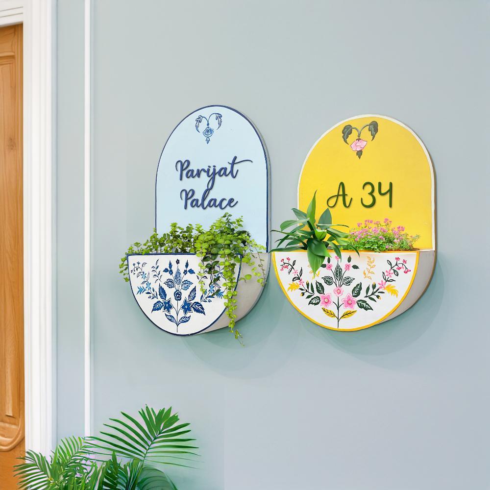 Round Planter Name Plate - Sunny Yellow & Blue