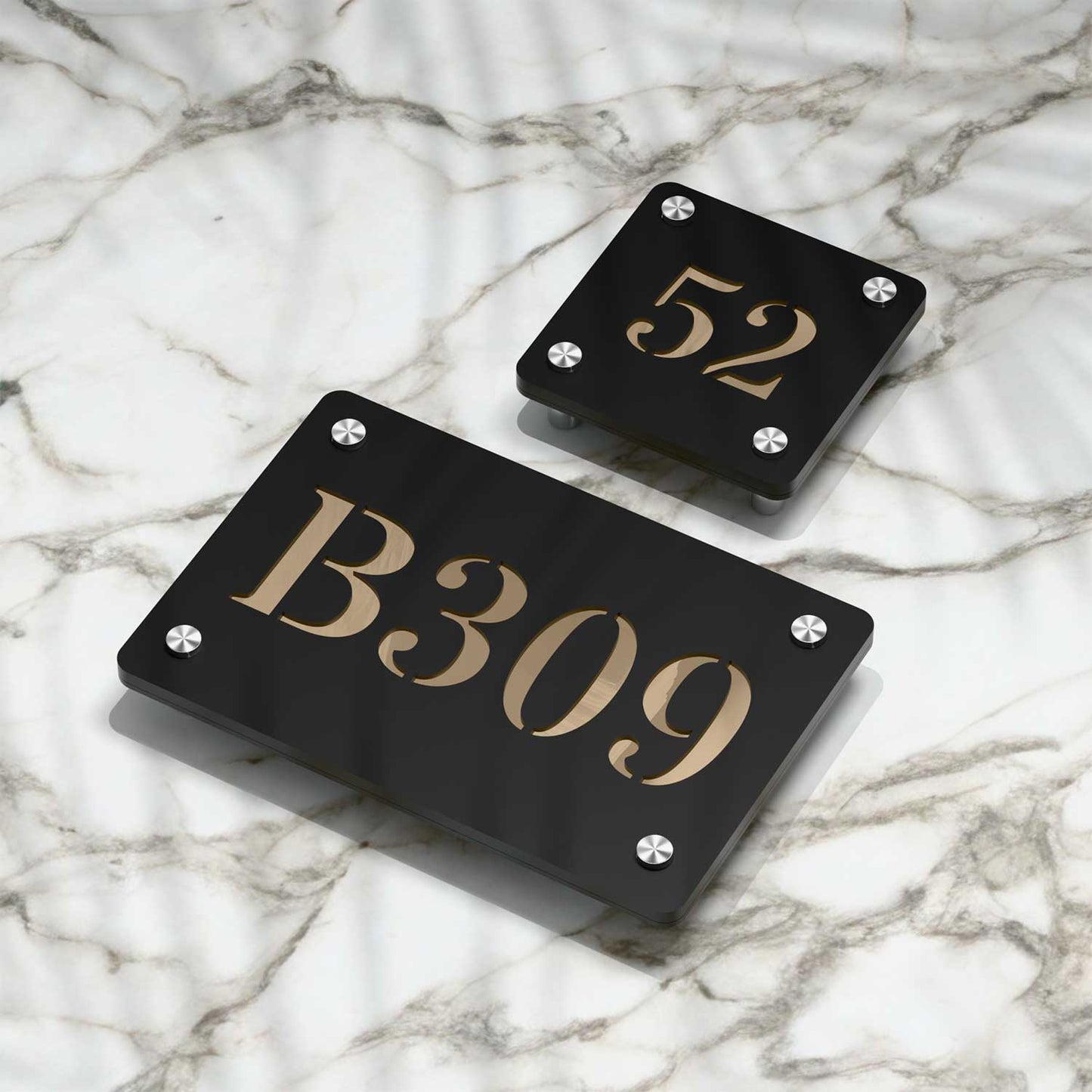 Strata Dualtone Number Sign - Matte Black & Mirror Gold
