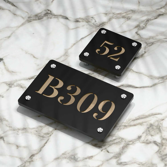 Strata Dualtone Number Sign - Matte Black & Mirror Gold