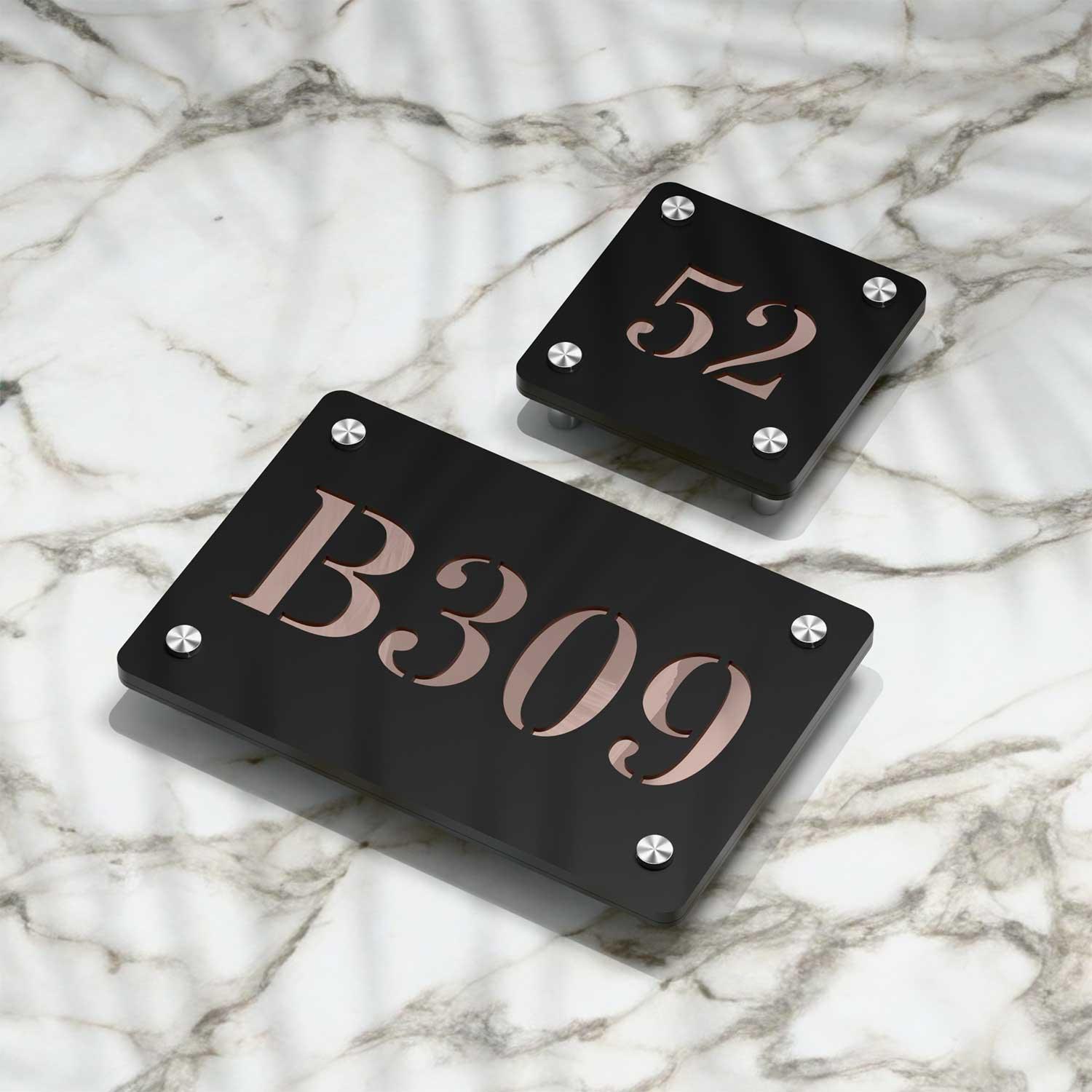 Strata Dualtone Number Sign - Matte Black & Mirror Rose Gold – Housenama