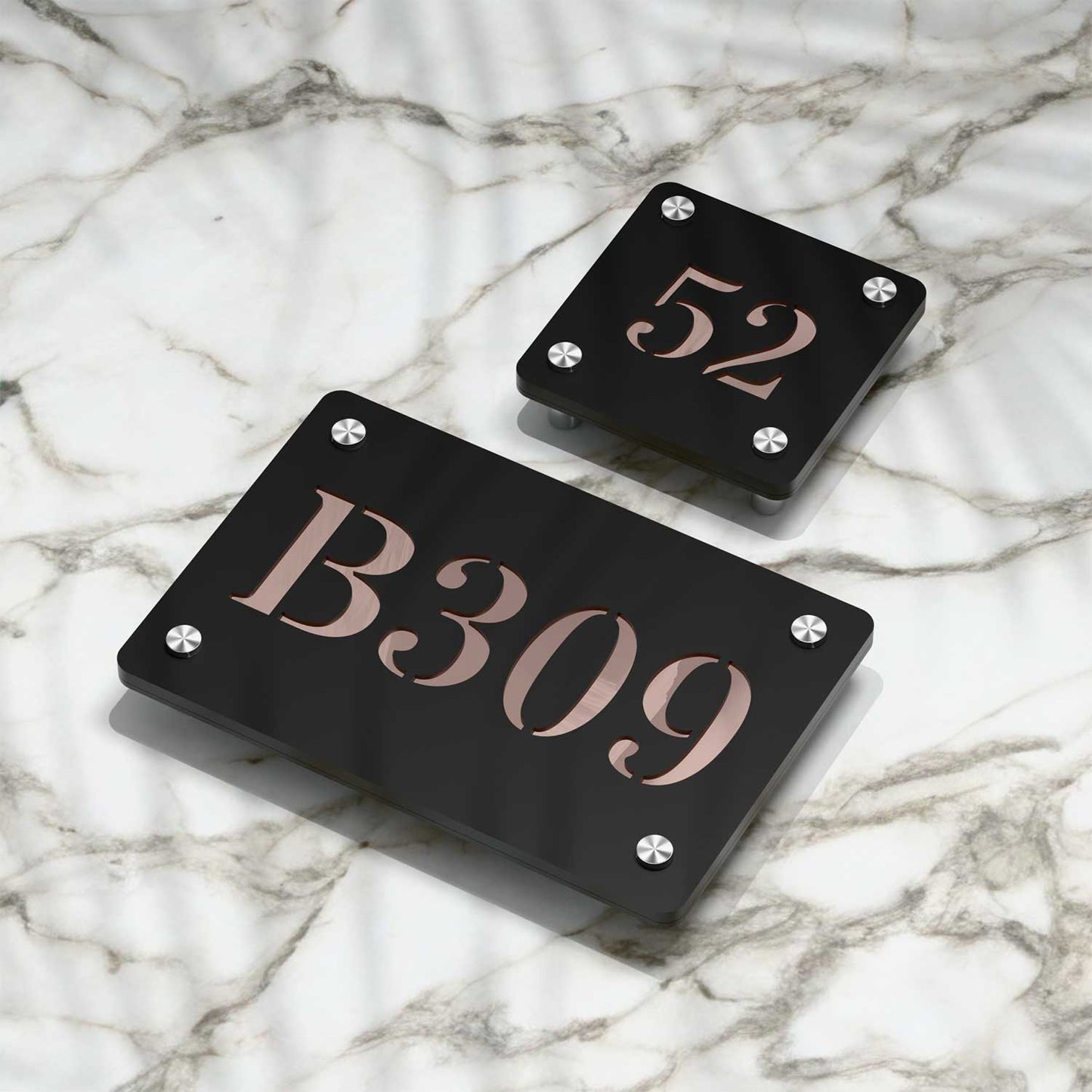 Strata Dualtone Number Sign - Matte Black & Mirror Rose Gold