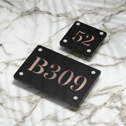 Strata Dualtone Number Sign - Matte Black & Mirror Rose Gold