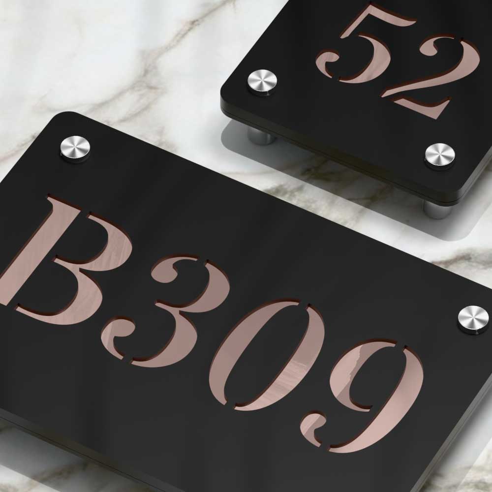 Strata Dualtone Number Sign - Matte Black & Mirror Rose Gold