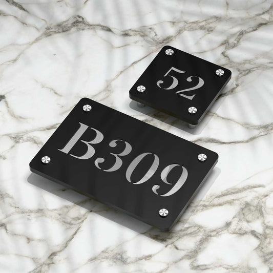 Strata Dualtone Number Sign - Matte Black & Mirror Silver