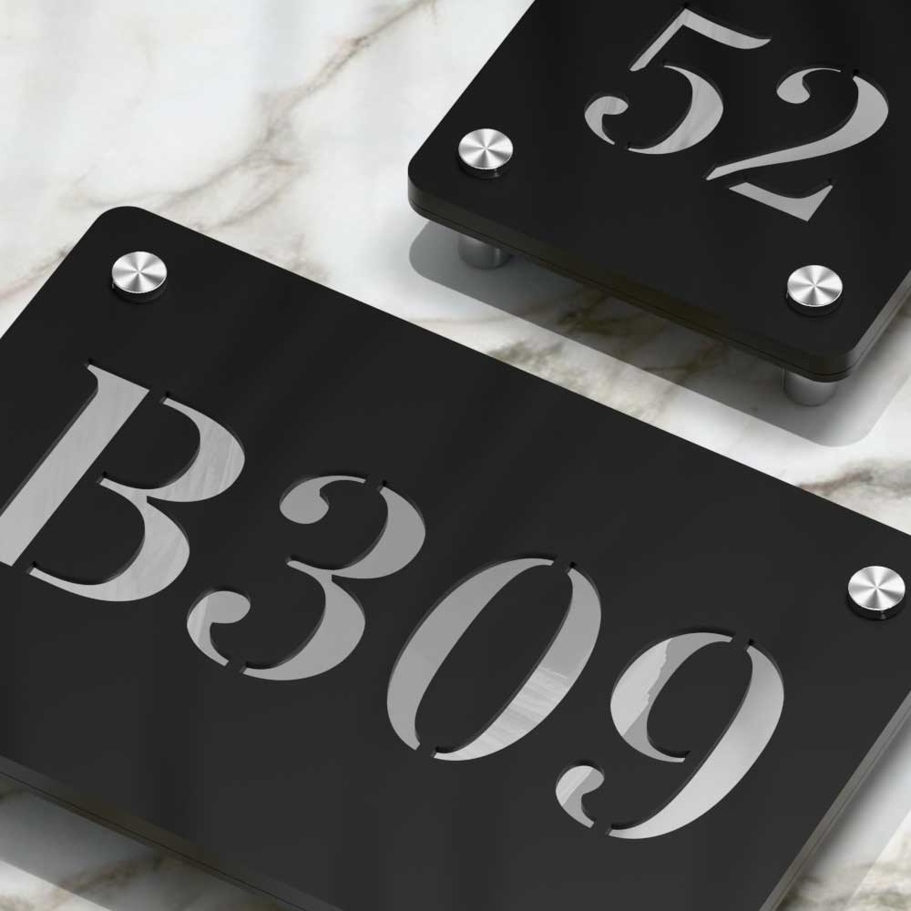 Strata Dualtone Number Sign - Matte Black & Mirror Silver