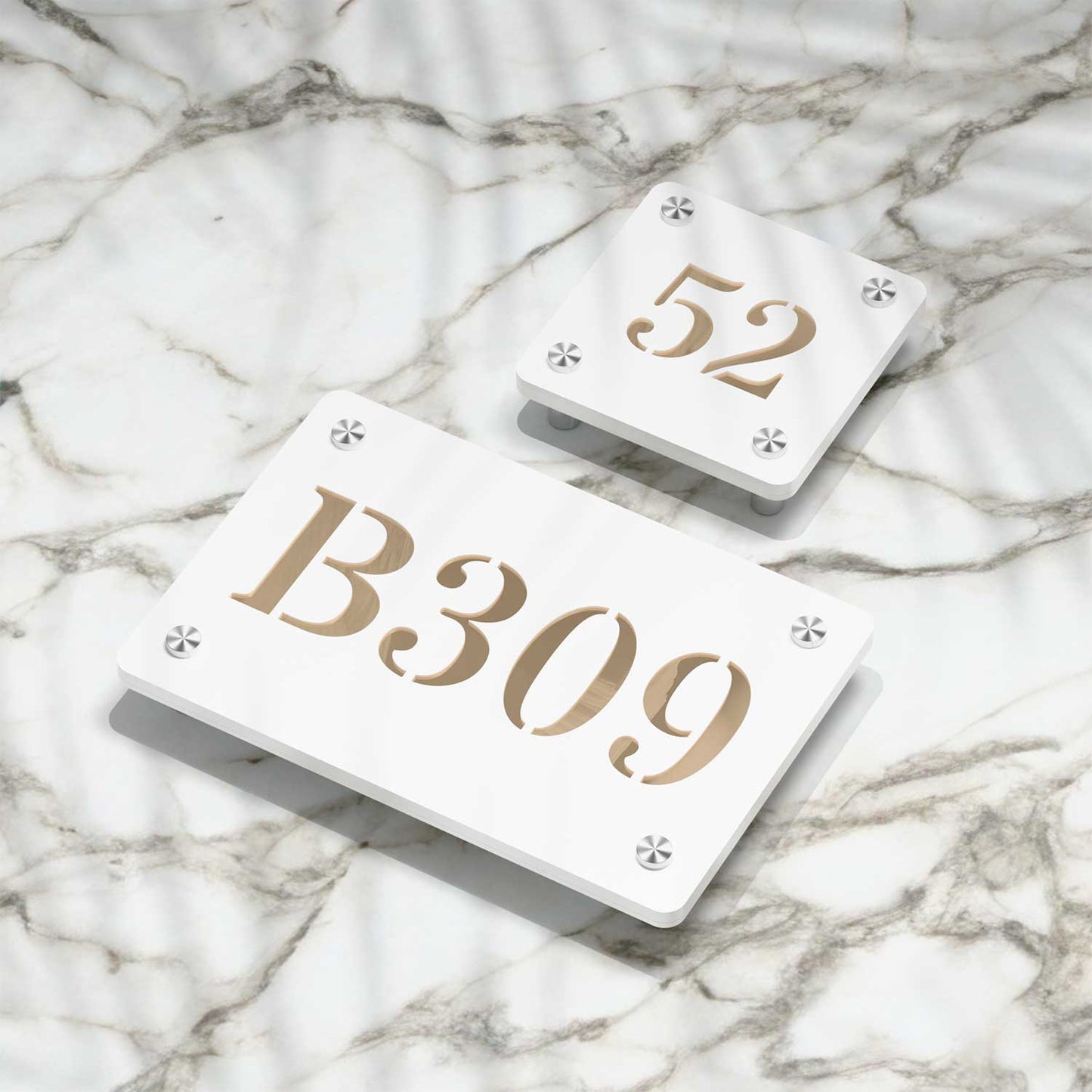 Strata Dualtone Number Sign - Matte White & Mirror Gold