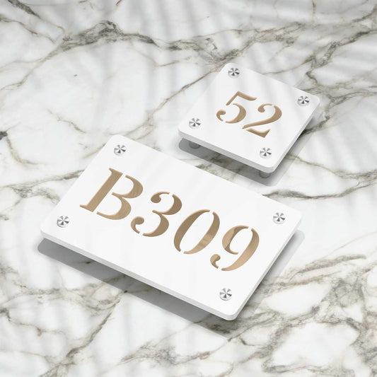 Strata Dualtone Number Sign - Matte White & Mirror Gold