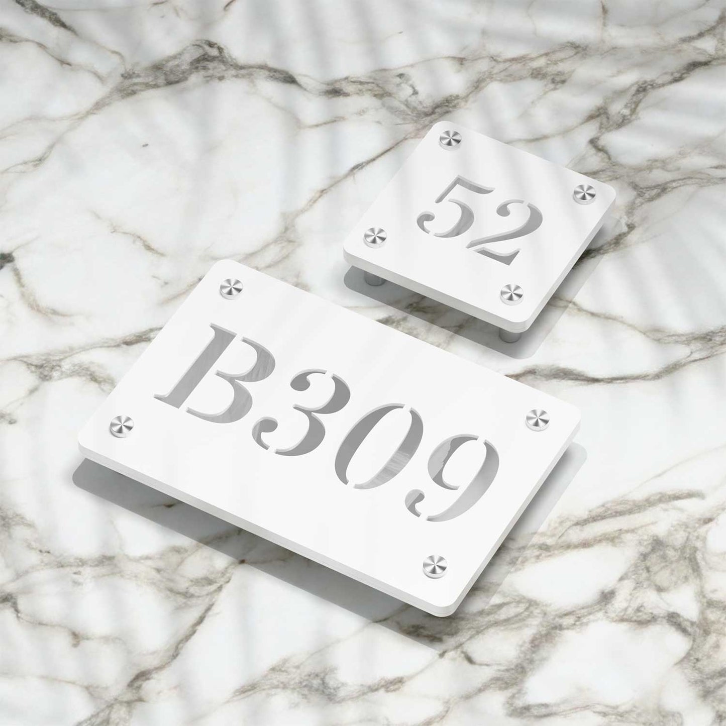 Strata Dualtone Number Sign - Matte White & Mirror Silver