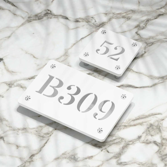 Strata Dualtone Number Sign - Matte White & Mirror Silver