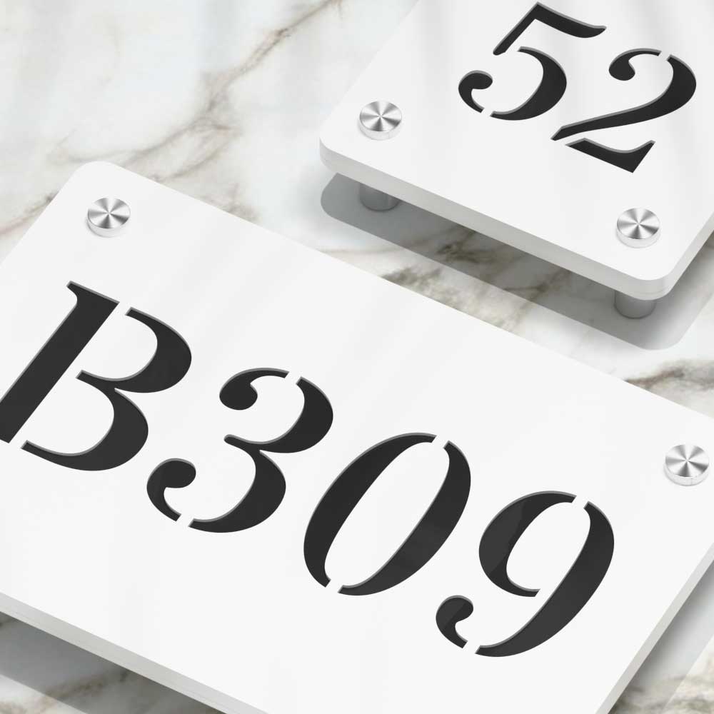 Strata Dualtone Number Sign - Matte White & Glossy Black