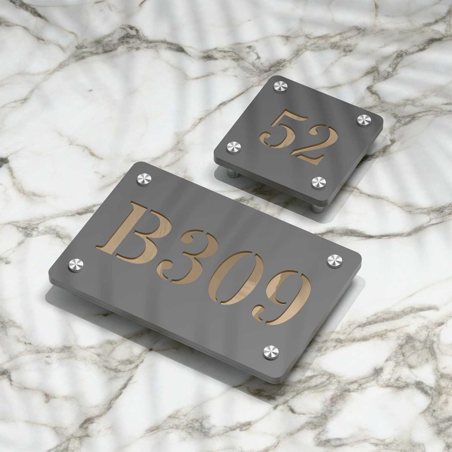 Strata Dualtone Number Sign - Dark Grey & Mirror Gold
