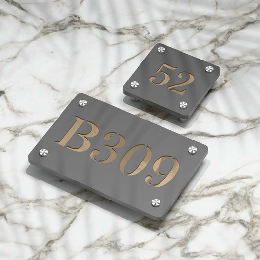 Strata Dualtone Number Sign - Dark Grey & Mirror Gold