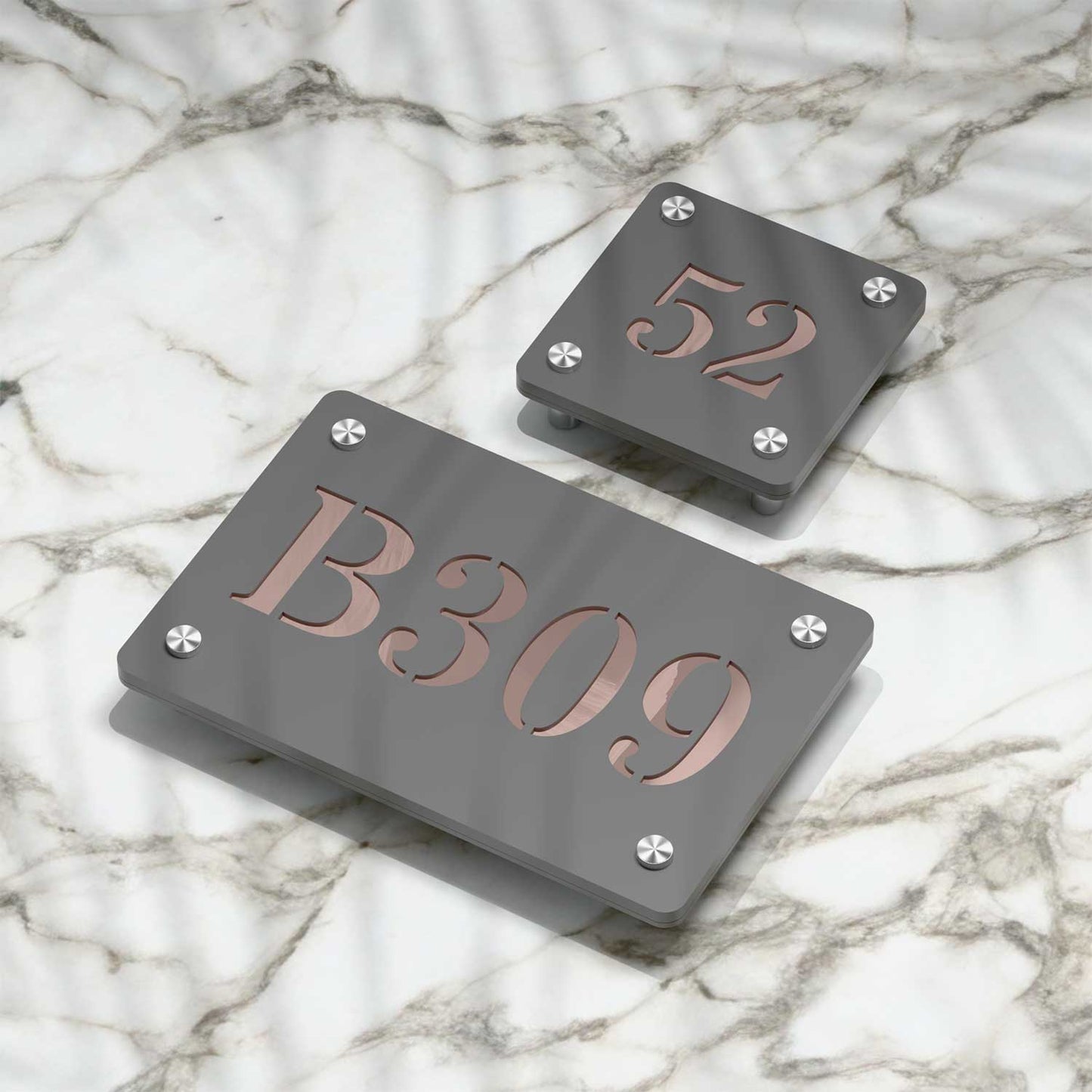 Strata Dualtone Number Sign - Dark Grey & Mirror Rose Gold