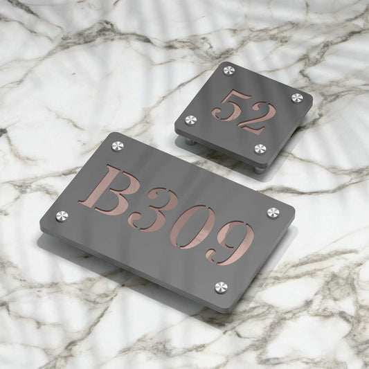 Strata Dualtone Number Sign - Dark Grey & Mirror Rose Gold