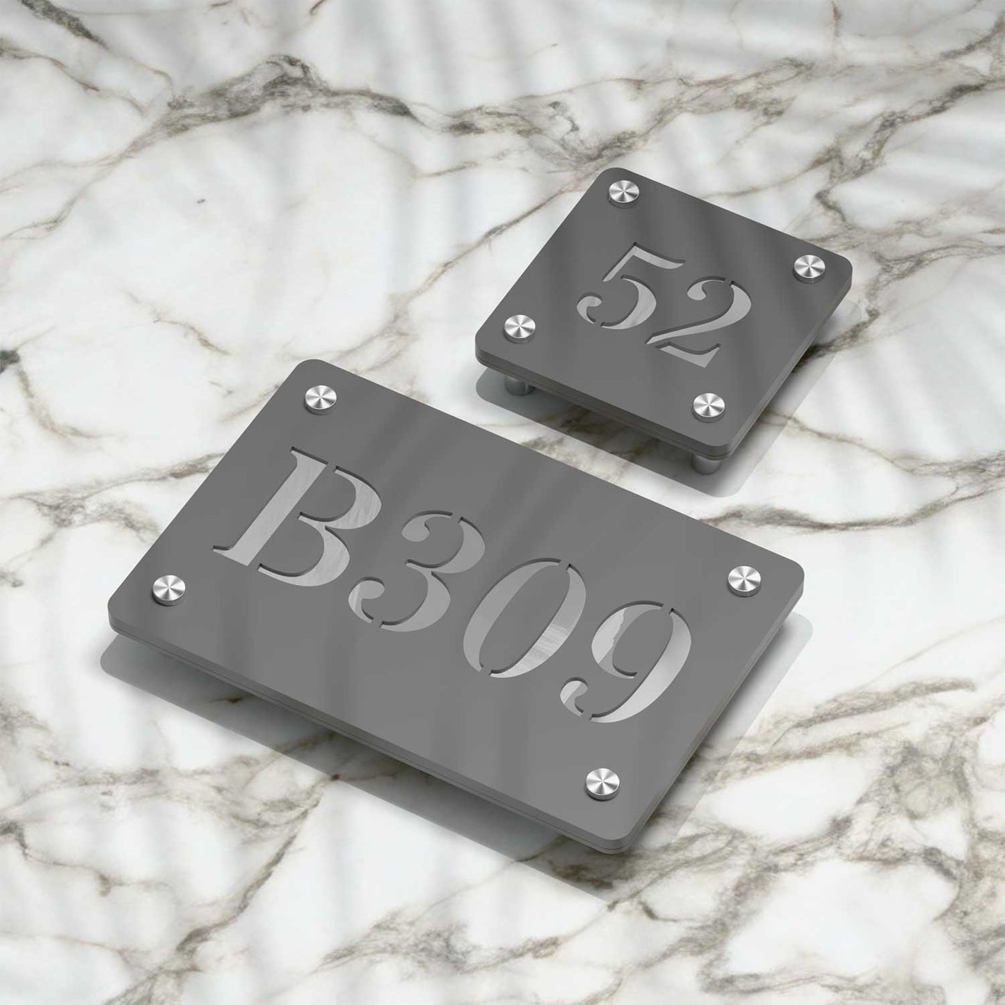 Strata Dualtone Number Sign - Dark Grey & Mirror Silver
