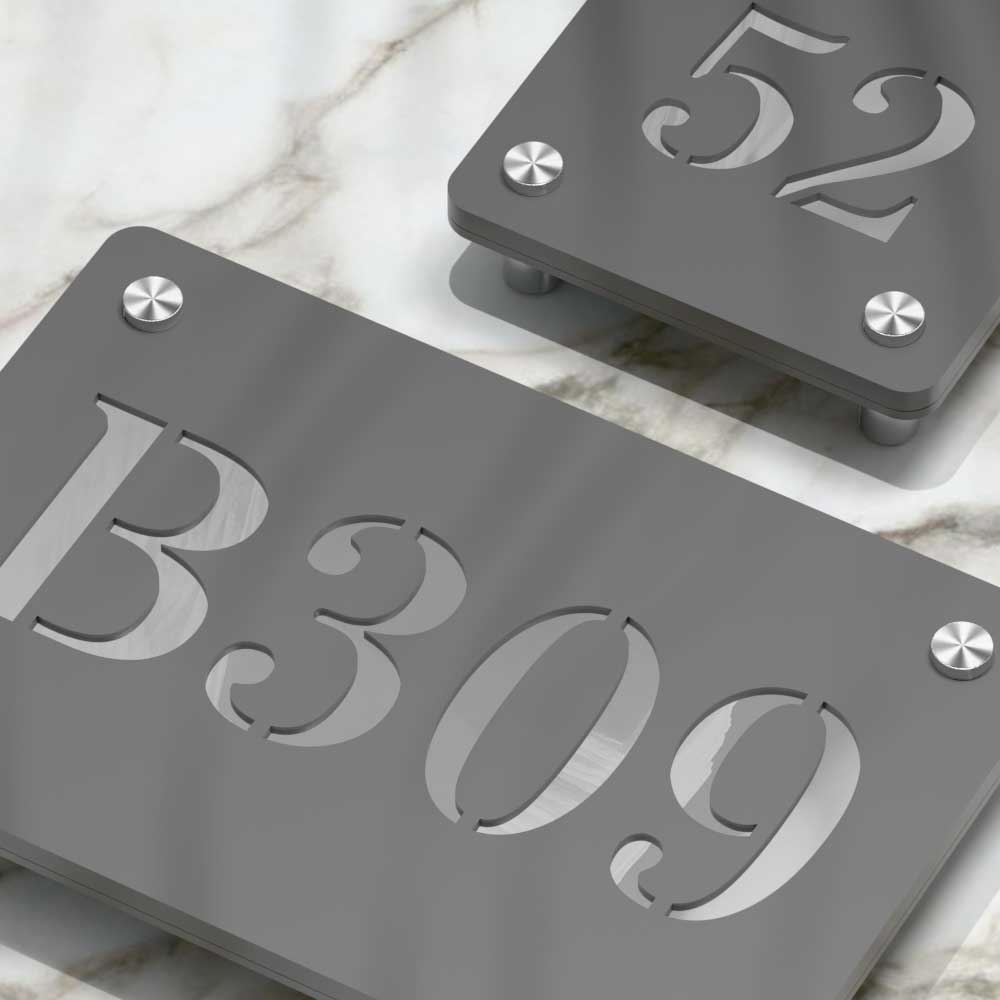 Strata Dualtone Number Sign - Dark Grey & Mirror Silver