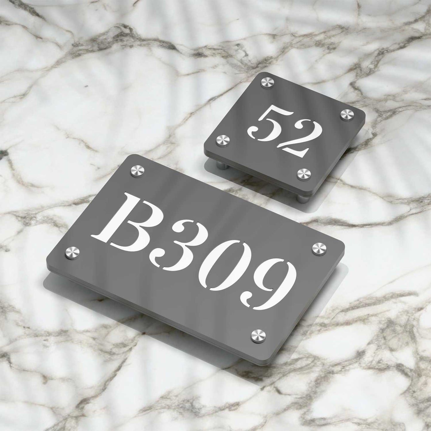 Strata Dualtone Number Sign - Dark Grey & Glossy White