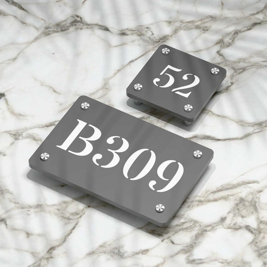 Strata Dualtone Number Sign - Dark Grey & Glossy White