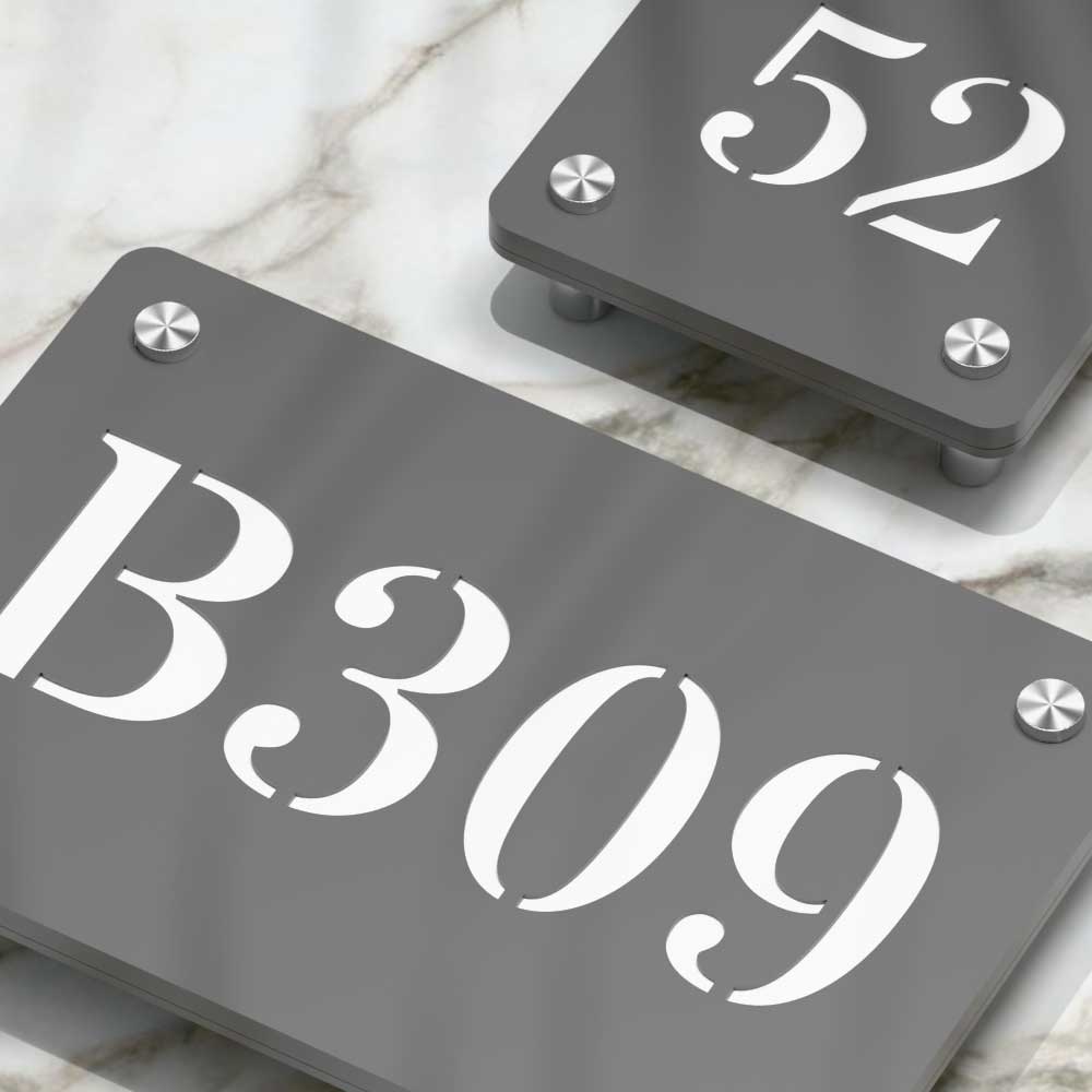 Strata Dualtone Number Sign - Dark Grey & Glossy White