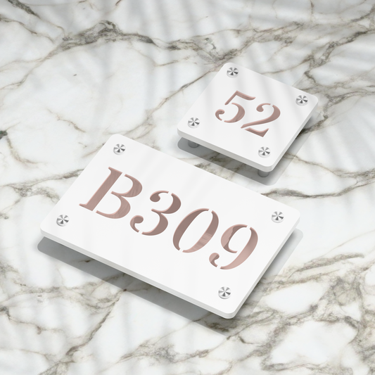 Strata Dualtone Number Sign - Matte White & Mirror Rose Gold