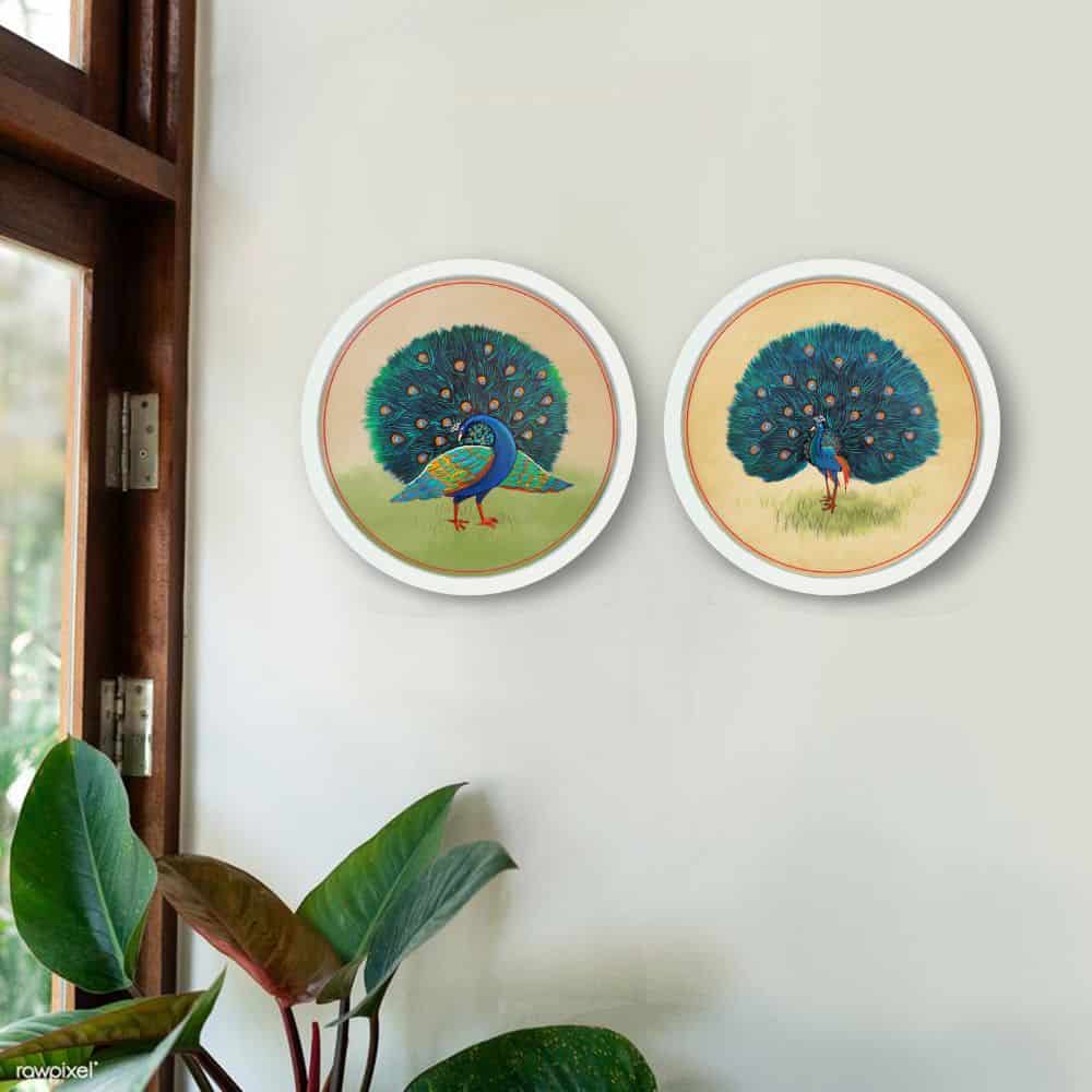 Mor - Pichwai-style Framed Wall Art (Set of 2)