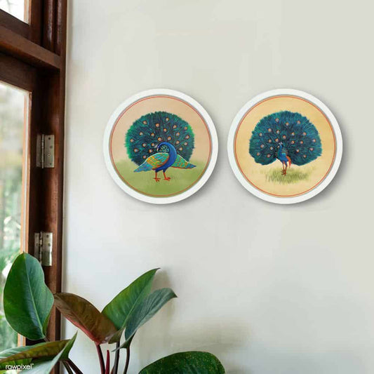 Mor - Pichwai-style Framed Wall Art (Set of 2)
