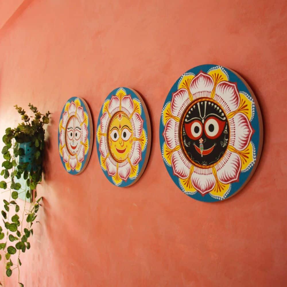 Handpainted Lord Jagannath Wall Art (Set of 3)
