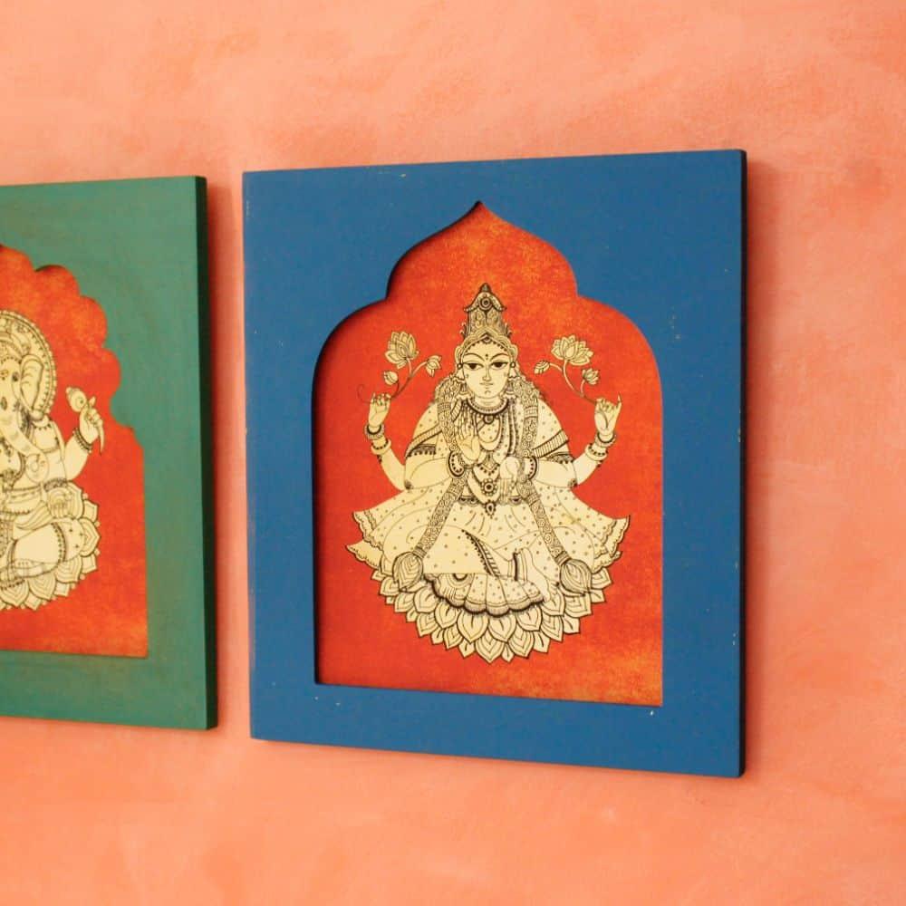 Handpainted Lakshmi-Ganesh Wall Art (Set of 2)