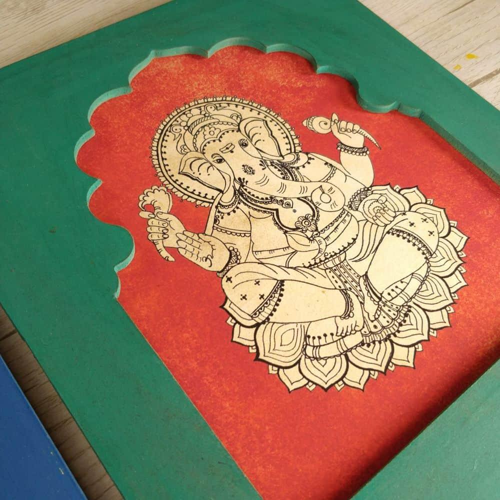 Handpainted Lakshmi-Ganesh Wall Art (Set of 2)