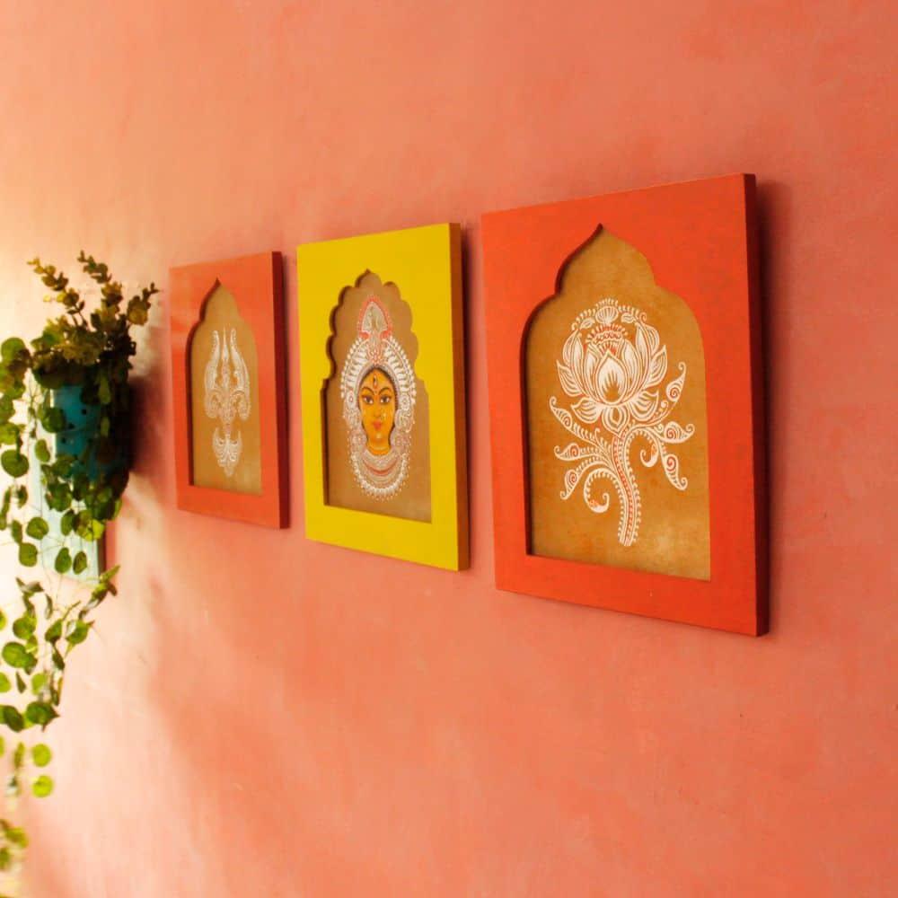 Handpainted Durga Devi Wall Art (Set of 3)