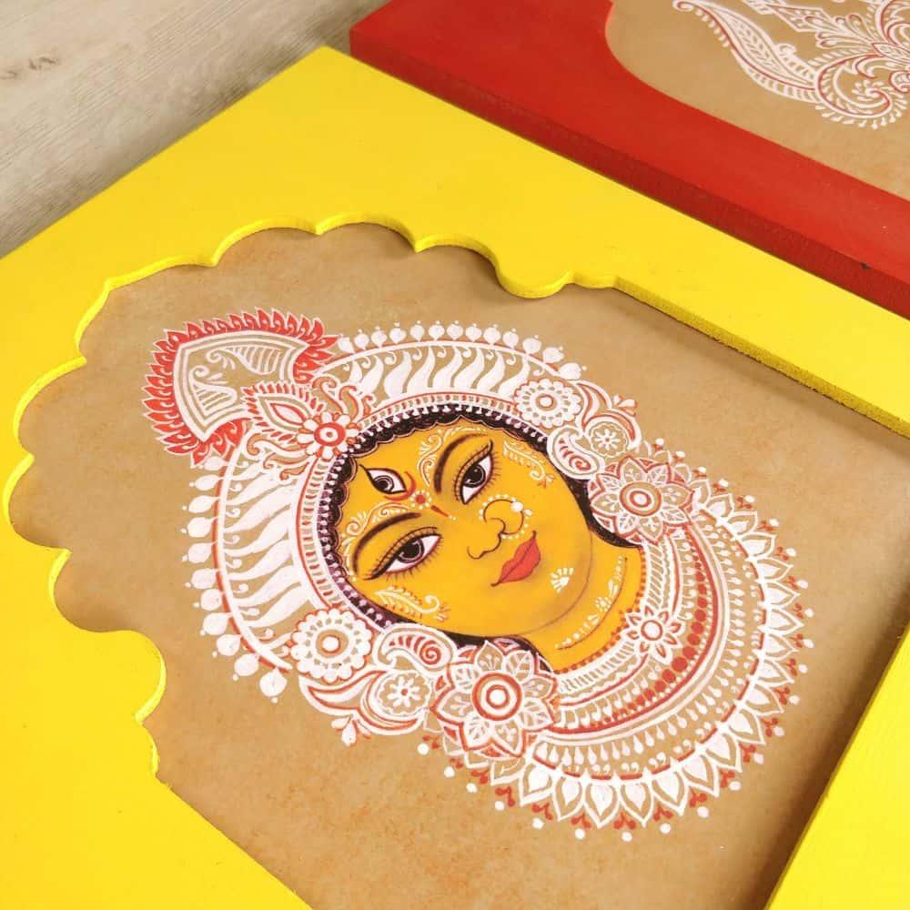 Handpainted Durga Devi Wall Art (Set of 3)