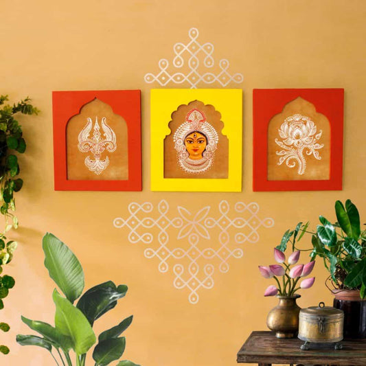 Handpainted Durga Devi Wall Art (Set of 3)