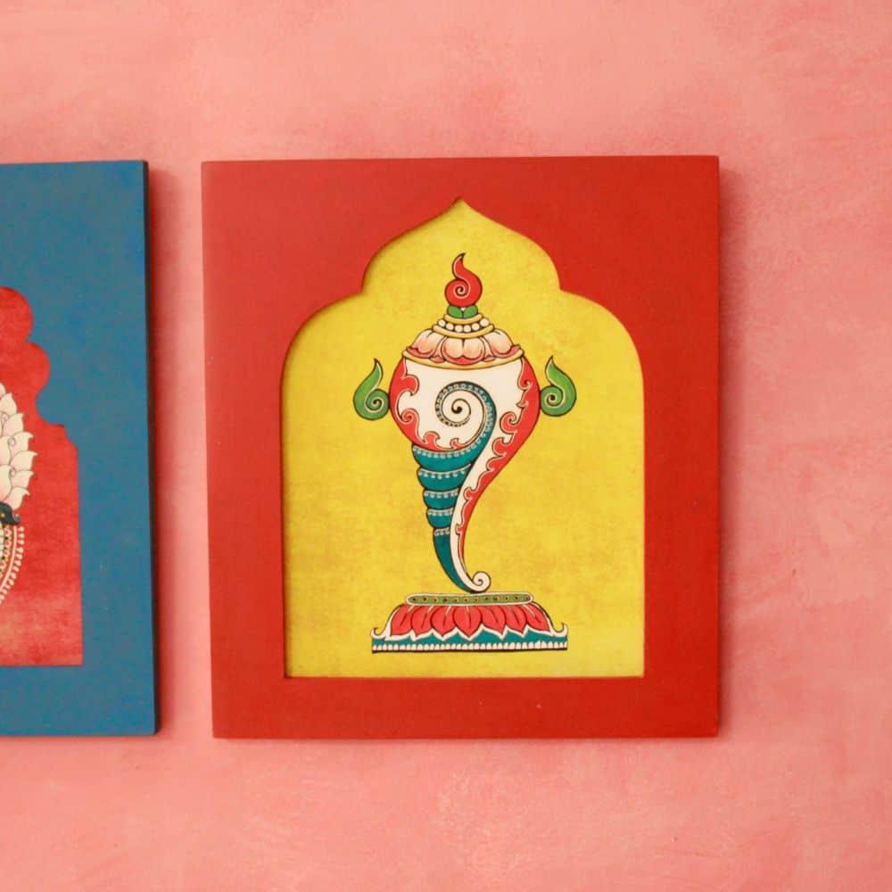 Handpainted Vishnu Shanku Chakra Wall Art (Set of 3)