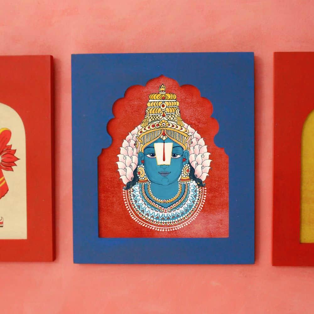 Handpainted Vishnu Shanku Chakra Wall Art (Set of 3)