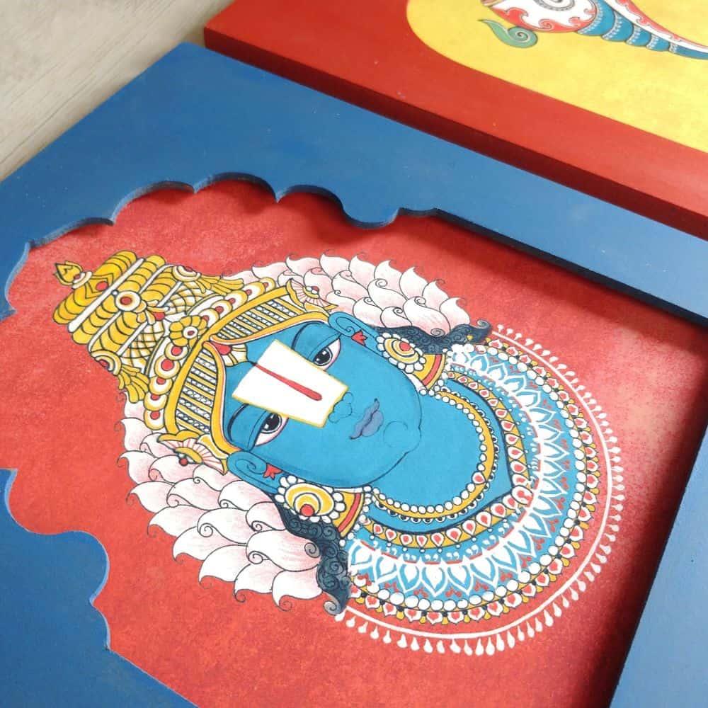 Handpainted Vishnu Shanku Chakra Wall Art (Set of 3)