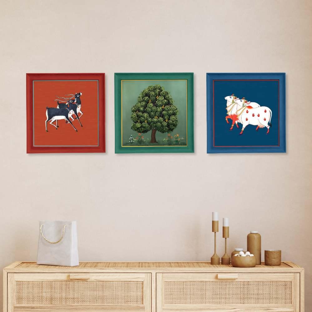 Pichwai Canvas Art Print - Set of 3