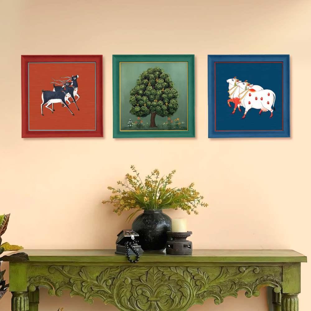 Pichwai Canvas Art Print - Set of 3