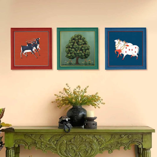 Pichwai Canvas Art Print - Set of 3