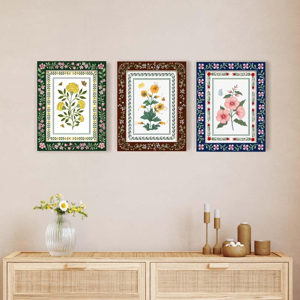 Heritage Floral Canvas Art Print - Set of 3